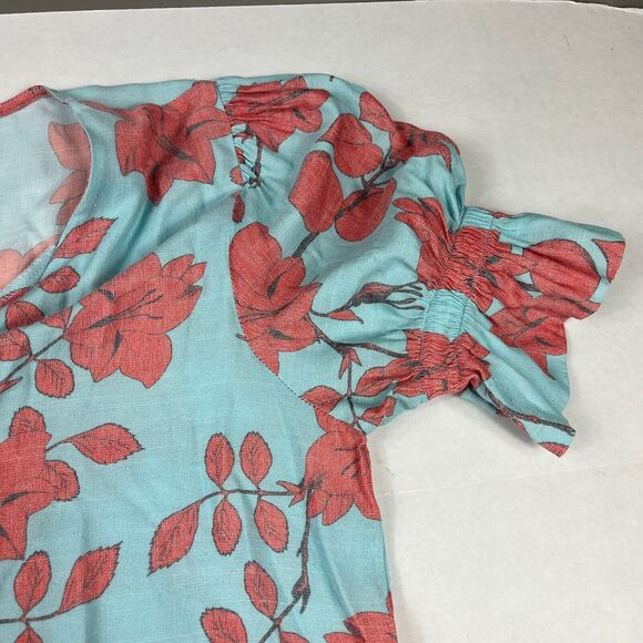 Lobo Rosa Tiered Midi Dress Floral Short Sleeve Button Front Relaxed Fit SMALL - Picture 4 of 13